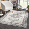 Boho Oriental Rug Living 10' Grey, Indoor X Bedroom, Marash Room, Distressed - 7'10" - Persian Beige - Pattern Traditional - Goksun Collection Vintage Area Medallion
