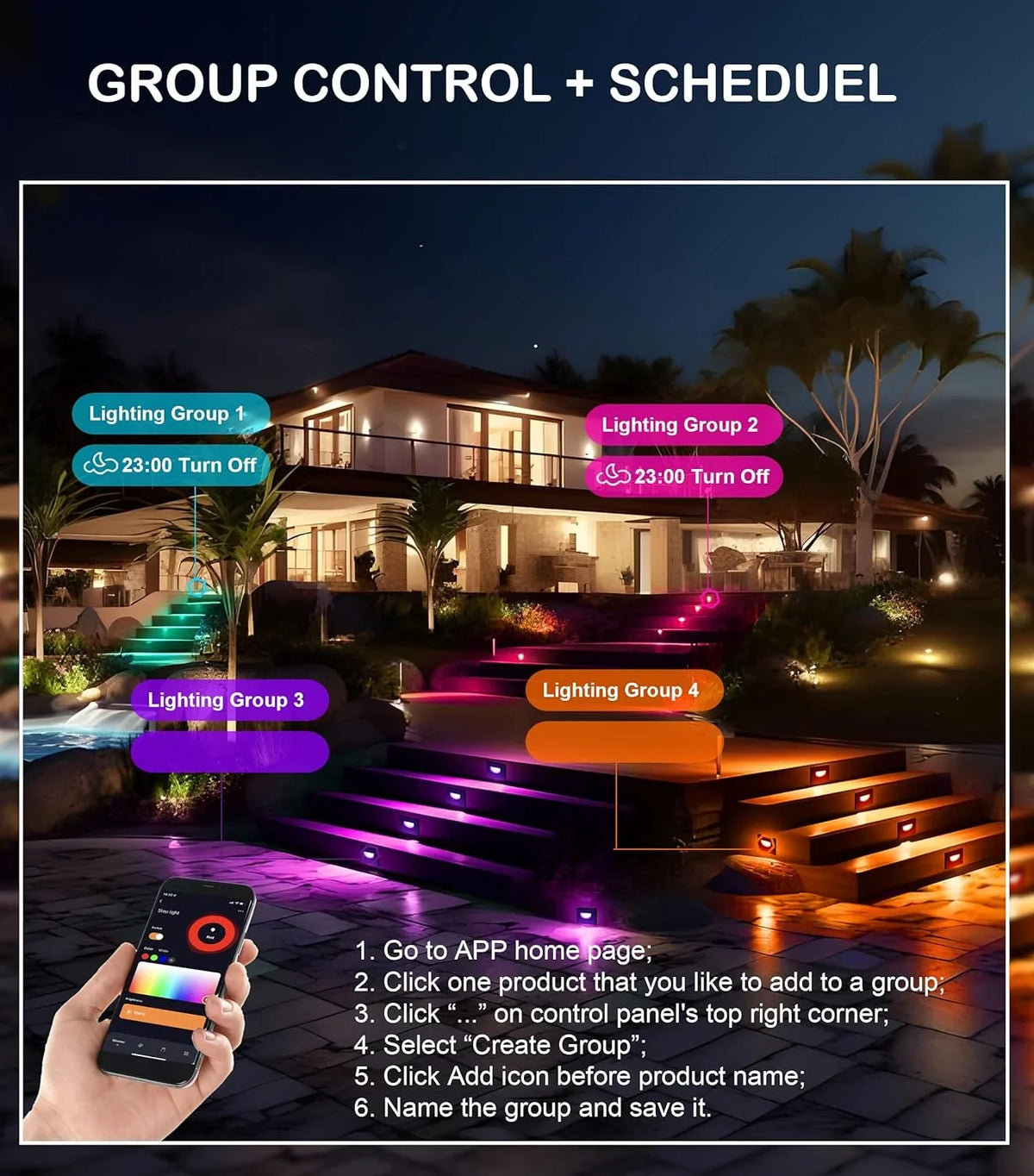 and Outdoor Assistant, with LED Smart Home Google 6 2700K-6500K,Hub Pack Lights,3W 120V Color Lights, Step Included,Compatible RGBCW Stair Indoor Changing