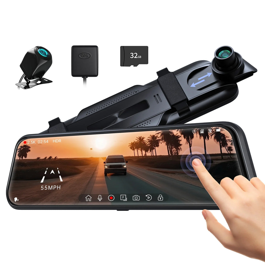 Dash Voice w/ADAS include Cam, Camera with Pelsee Mirror Parking 2.5K Vision, and Cars&Trucks, Free Rear for Mode, 24H Night Monitor Smart 10" Mirror Control, Assistant 32GB Driving BSD Card View