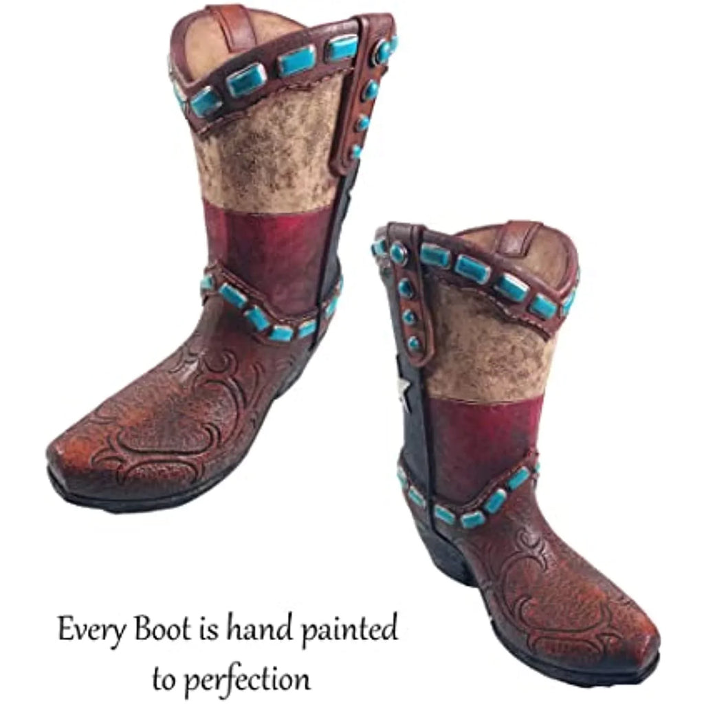 Vase Decor Urbalabs Cowboy Brown Texas Living Cowboy Boots Decorative Stone Office Teal Western Rustic Cowboy Boot Large 12 Boot Centerpiece Vase Country Brown Inch Wedding Home Flower Teal Vases