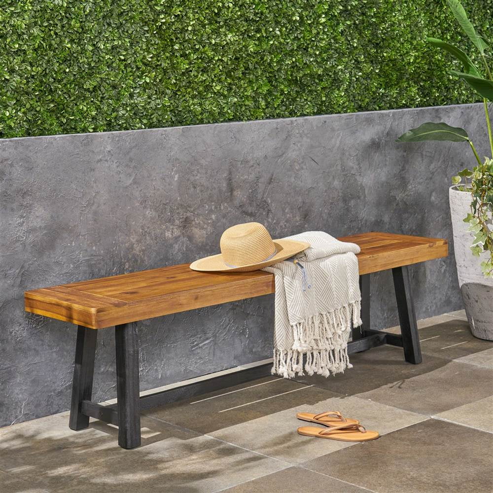 Teak Outdoor in Bench Black Raphael Sandblast and