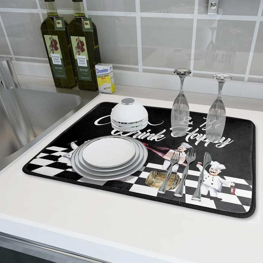 Drying White Dish Mat Chubby Pad Drainer Fat Wellsay Drainer Glass 18x24 Fatigue Pasta Bistro Dishes Chef Buffalo Plaid Rack Black Plump Mat Mats Kitchen Anti Wine Cook Red Check Dish Decor Italian