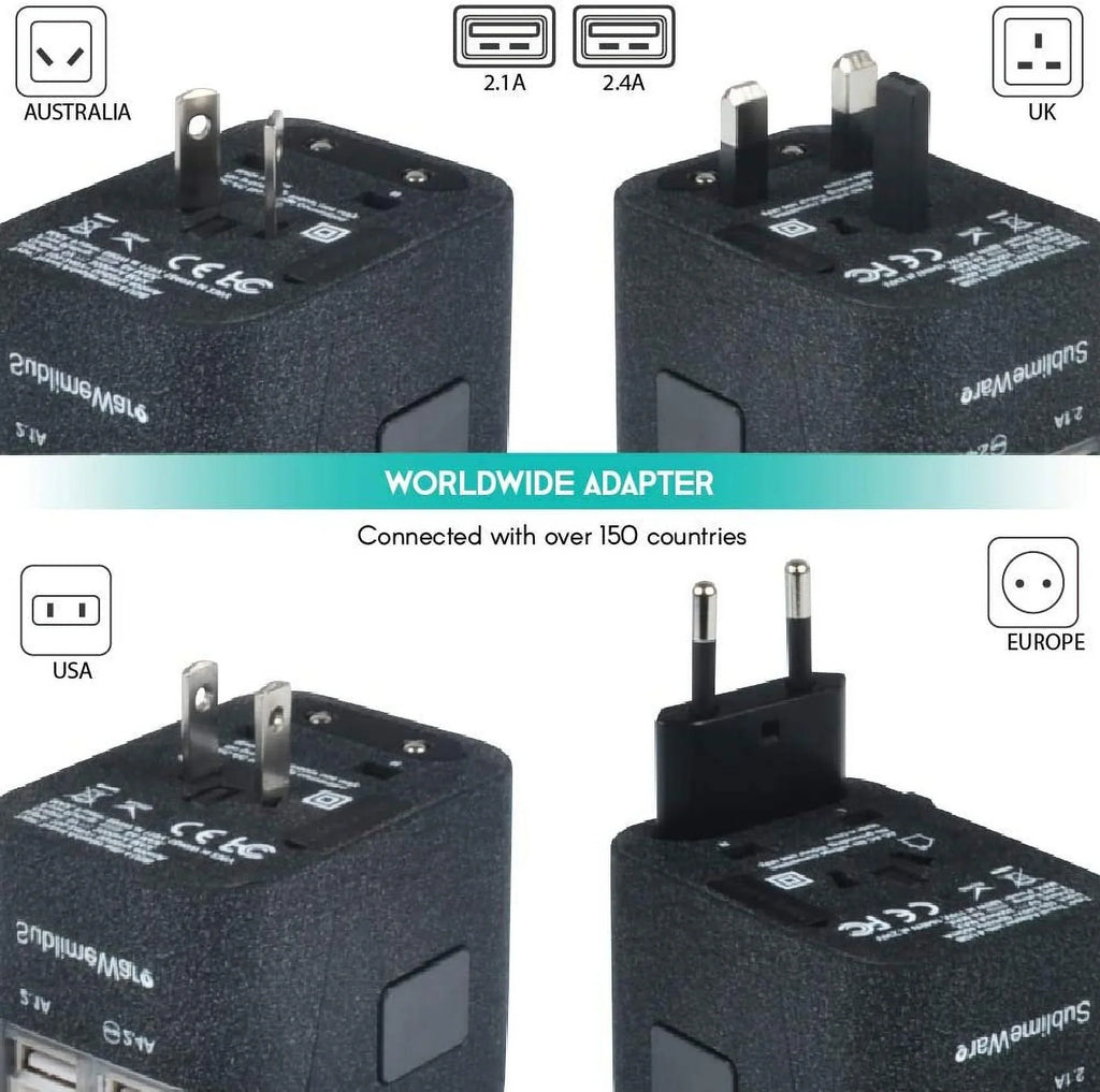 for European 4 China Charging Europe UK Countries Plug 150+ International Ireland - for 2.4A Smart America (SandBlack) USB by Adapter Adapter Italy for Sublimeware Travel Travel Adapters - Power -