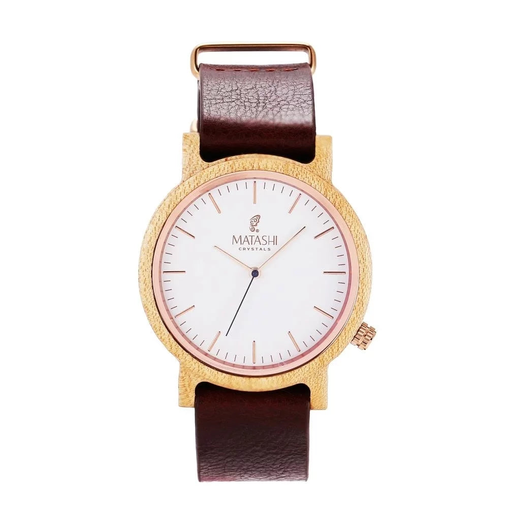 Womens Matashi Business and Watch Water 1ATM Wooden Leather Wrist Resistant, Brown Casual w Swiss or Mens Travel, Strap,