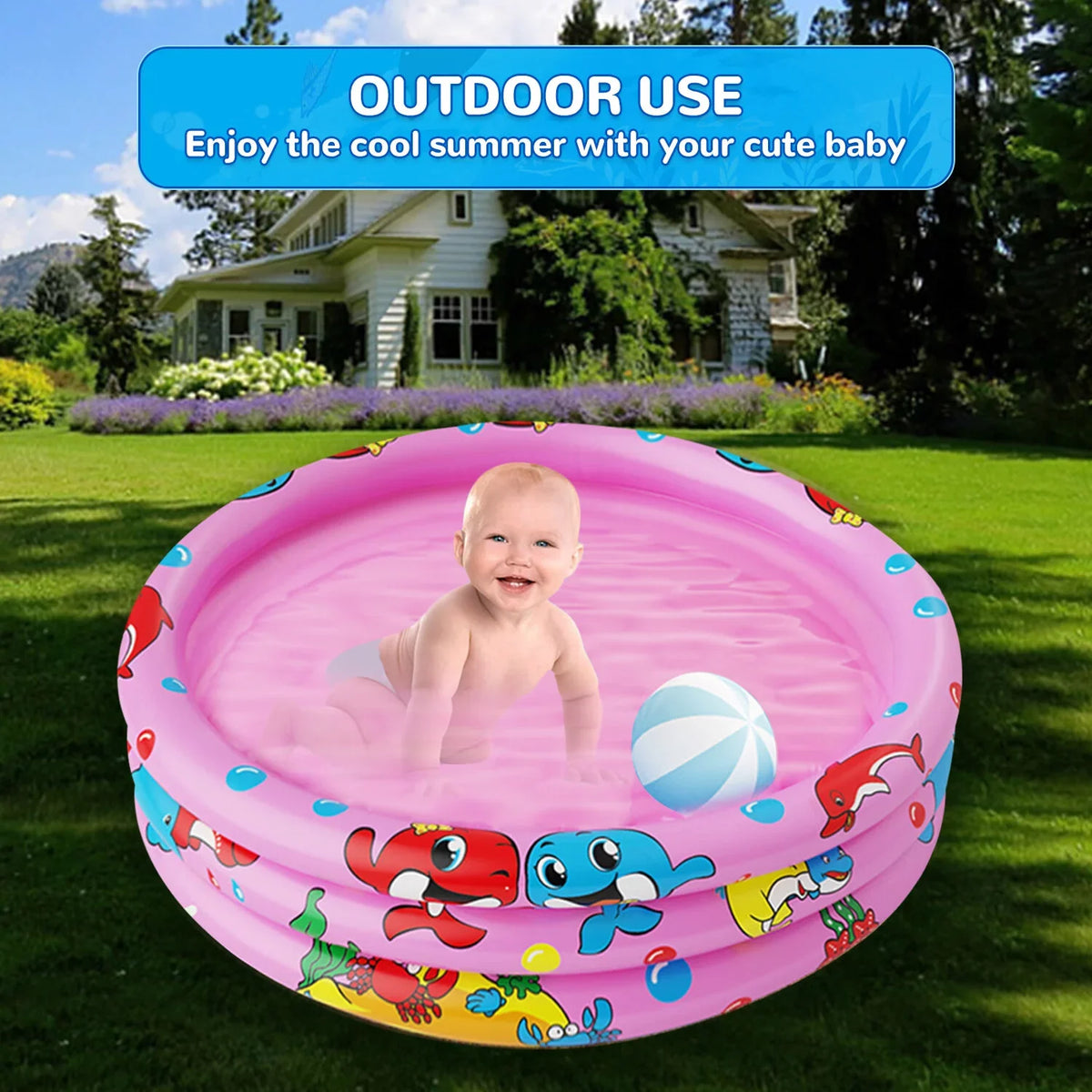 Inflatable Pool inflatable Swimming Swimming Indoor&Outdoor 3 Baby Ring Kids/Girls/Boys,Pink Pools, Center Kiddie Game 47"x12" Pool for for Play Paddling Kids, Water Round Portable Toddler