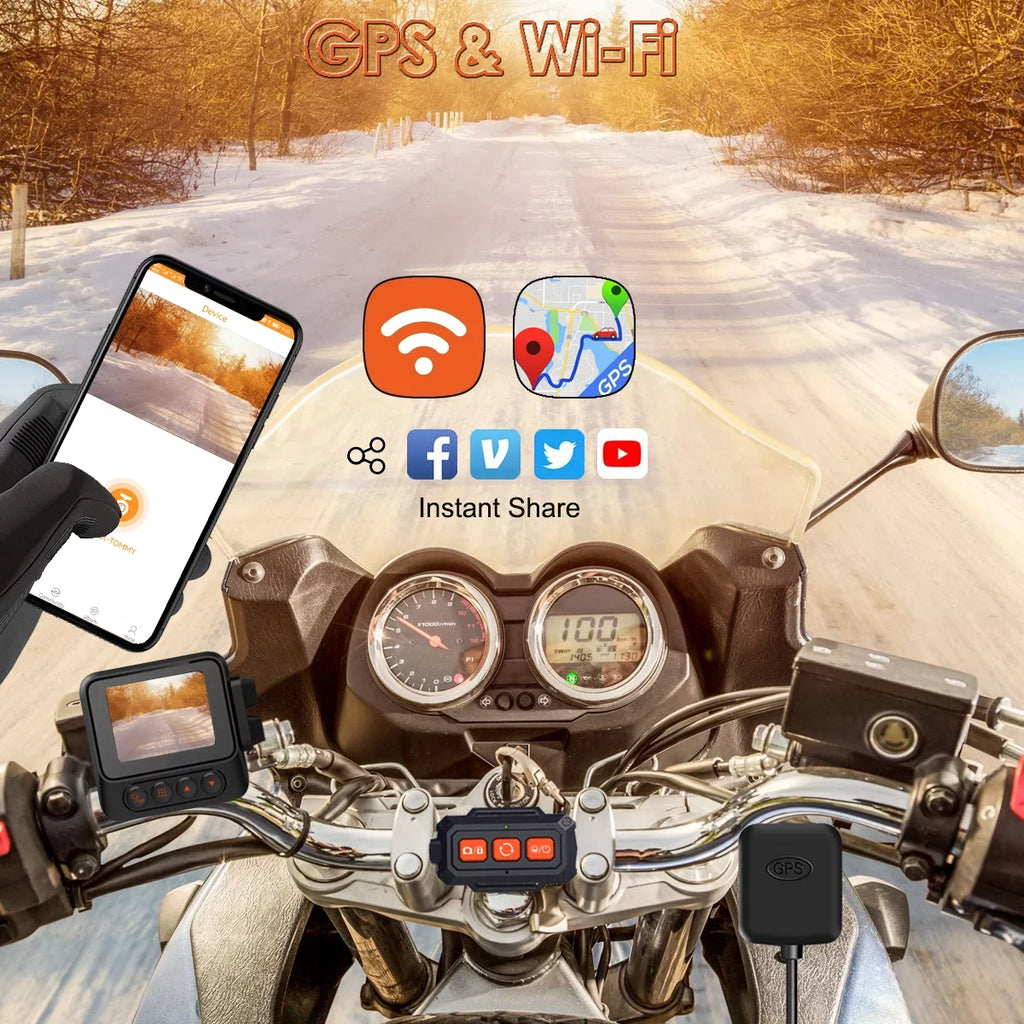 GPS, Wi-Fi, Dash Max Wired ZOMFOM Race 60fps Camera, Cam Wide and Waterproof 256GB LCD Front Angle 30fps/1080P up 150° Mode, All Dual Rear to Motorcycle MD20 2K and Remote, with 2'' EIS