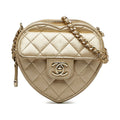Crossbody Mini Gold Authenticated Heart Leather Chanel Unisex in Crossbody Bag CC Pre-Owned Love (Good) Lambskin
