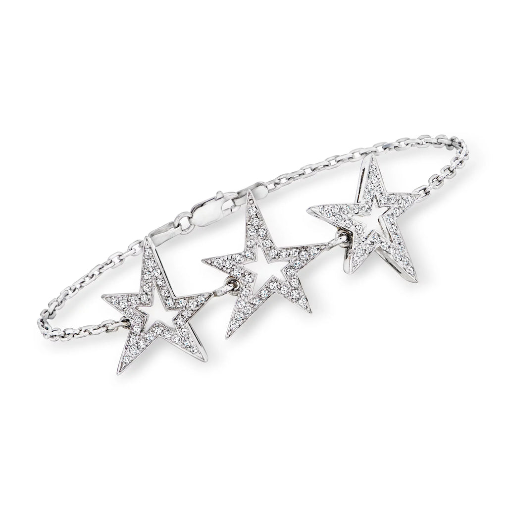 Diamond Pre-Owned 18kt Station Gold, Open-Space Vintage Adult, C. Bracelet 1990 ct. Ross-Simons in t.w. Star .59 White Women's,
