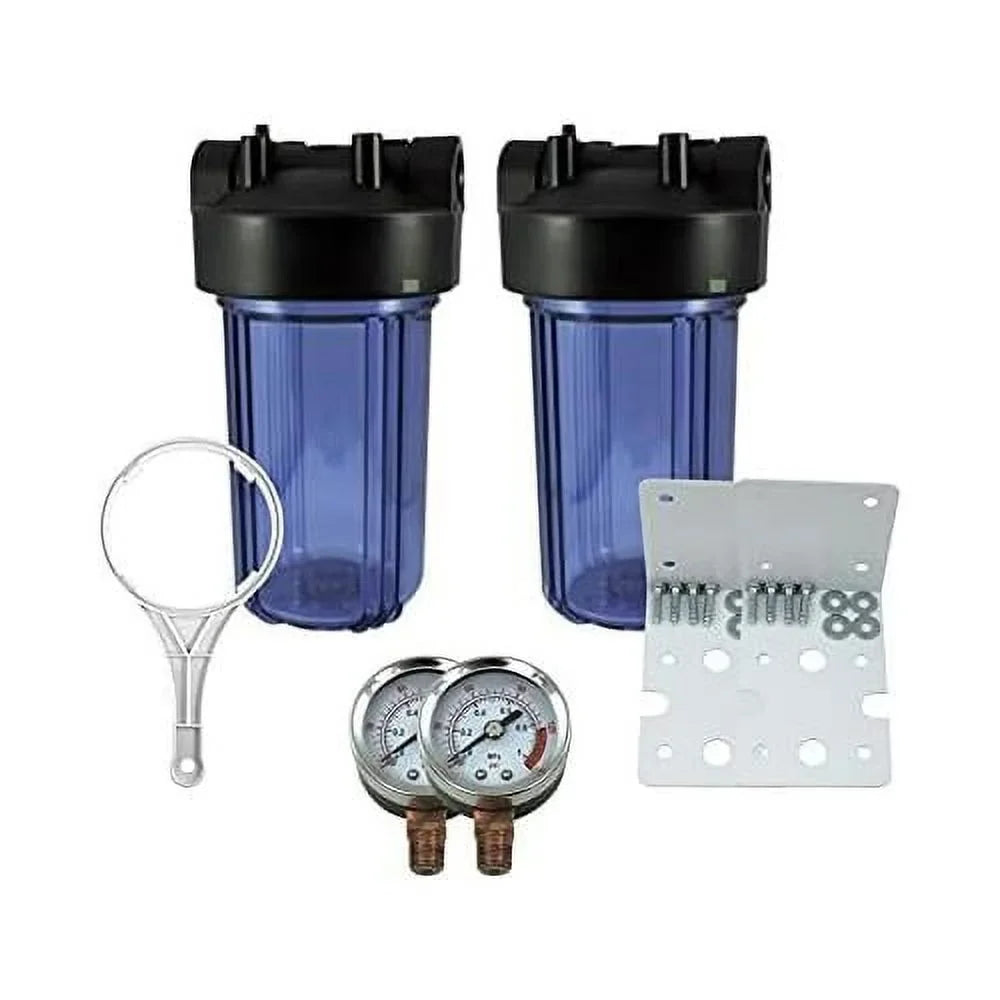 NPT 1" Filter House Brass Whole Housing Gauges, 2 Brackets Clear Pressure Release, 2 W/Pressure System Pack 2 BB Wrench 10" Ports