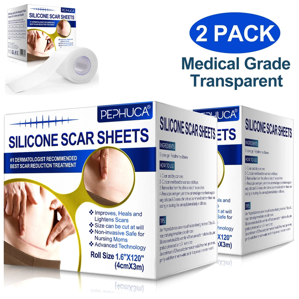 Sheets,Reusable Roll Silicone 1.6inch Scar and for Months Pephuca Silicone Reusable Grade x Scar Breathable Tape 6 Medical Pack Gel - Removal,120inch Supply,Transparent 2