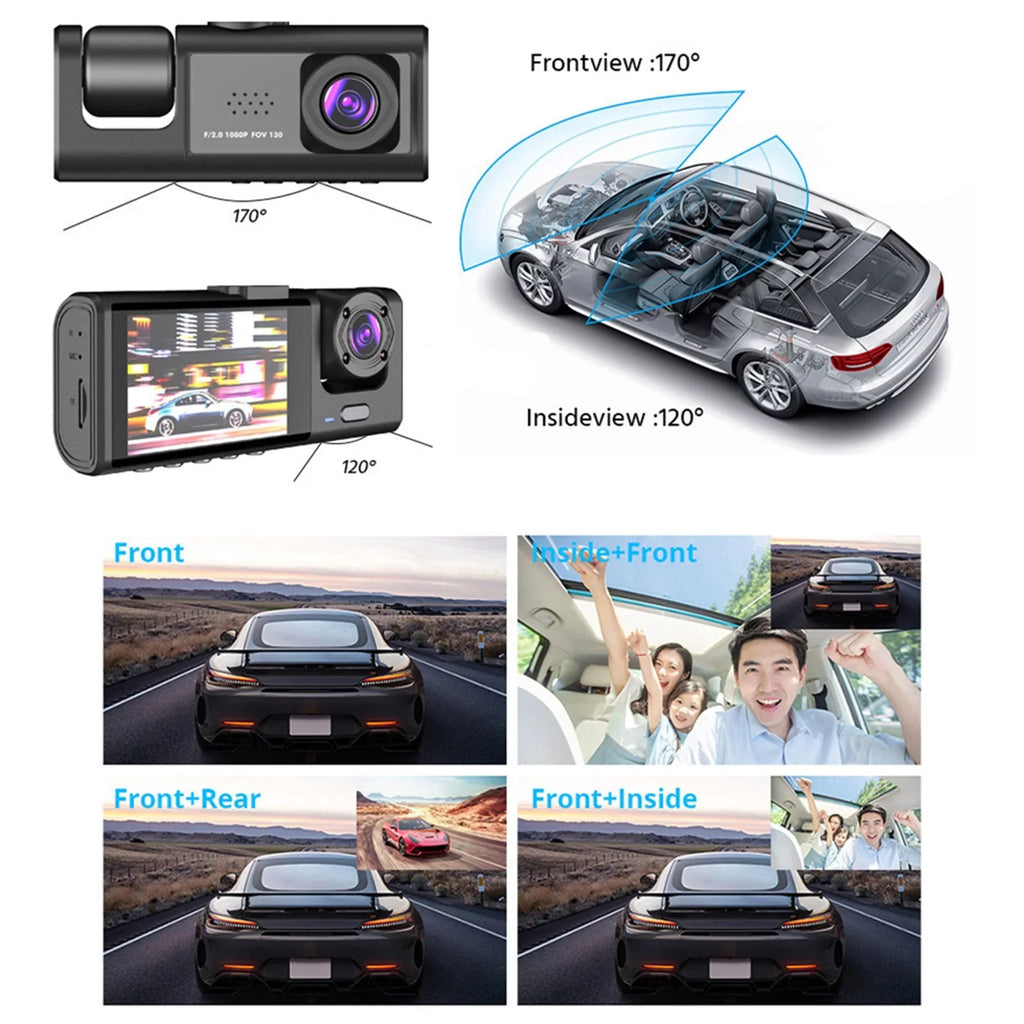 Dash Rear Video Andoer Car Camcorder Driving Car Vision Front Inside Recording Rearview Cameras Camera Night Car 1080P+720P+480p Recorder Mirror Safety 3 and Cam Auto Recorder