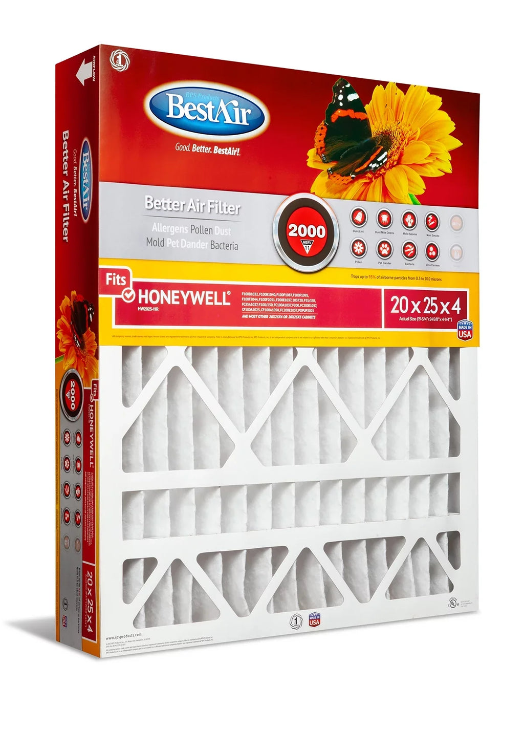 2000 Honeywell MERV Filter Furnace 20x25x4 BestAir HW2025-11R 11 Series