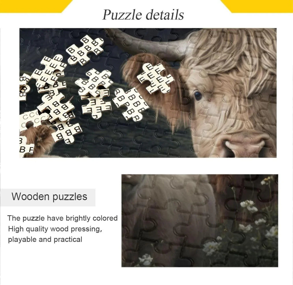PCS Puzzle, Adults, Puzzle Kids Fun Highland Challenging Cows Friends Game Composite Bag, Family with Parents Gift Jigsaw 500 Storage Material Exercise for Paper Zigsaw Brain for Wood