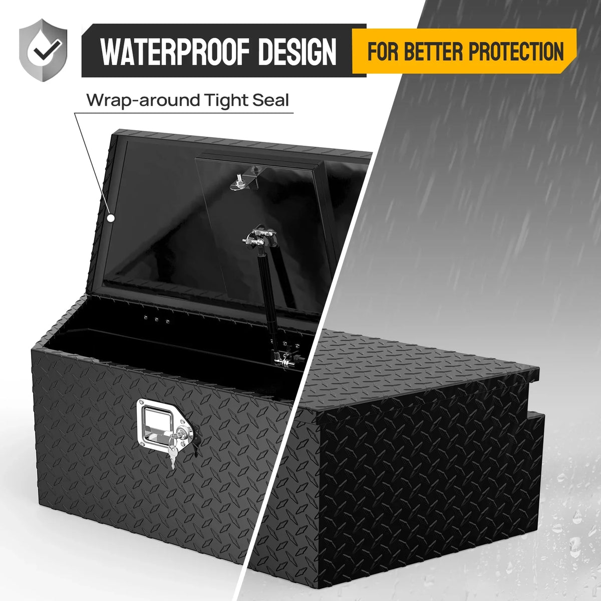 Truck Lock Plate Storage Trailer for Tongue Toolbox Black Aluminum & Trailer, Tool RV, Box Diamond Keys, Inch with 39 Pickup ATV, Organizer TUFFIOM Bed, Truck