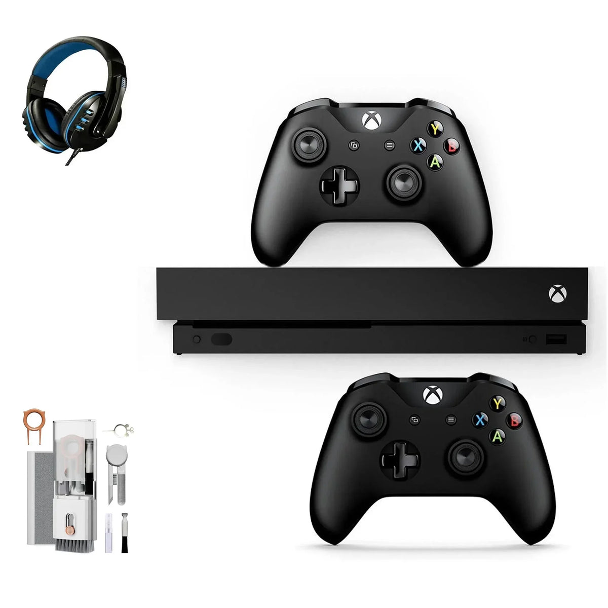 HD 4K Xbox 2 Cleaning (Refurbished: Controller, BOLT Microsoft AXTION Ultra 1TB Pre-Owned Bundle New) Kit Like with X One Headset with Black