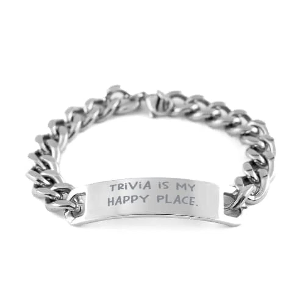 Trivia My Friends Place. Trivia amangny Chain Cuban Present for Motivational Bracelet, Happy is Bracelet Engraved from,