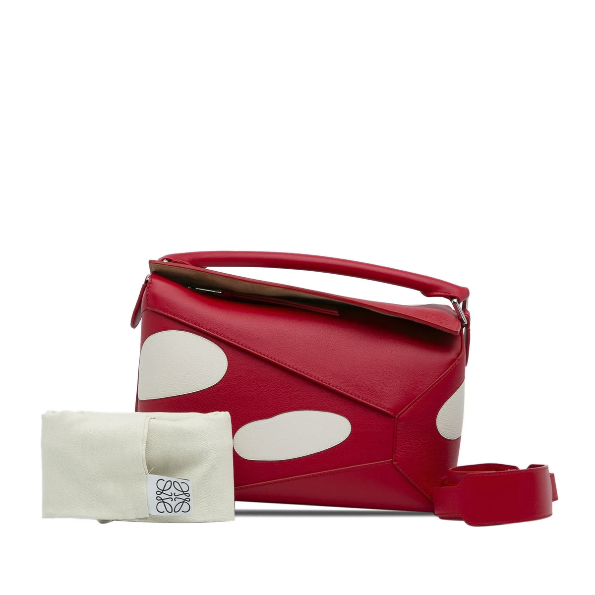 Authenticated (Good) Unisex Red LOEWE Mushroom Small Puzzle Pre-Owned Satchel Edge Leather Calf