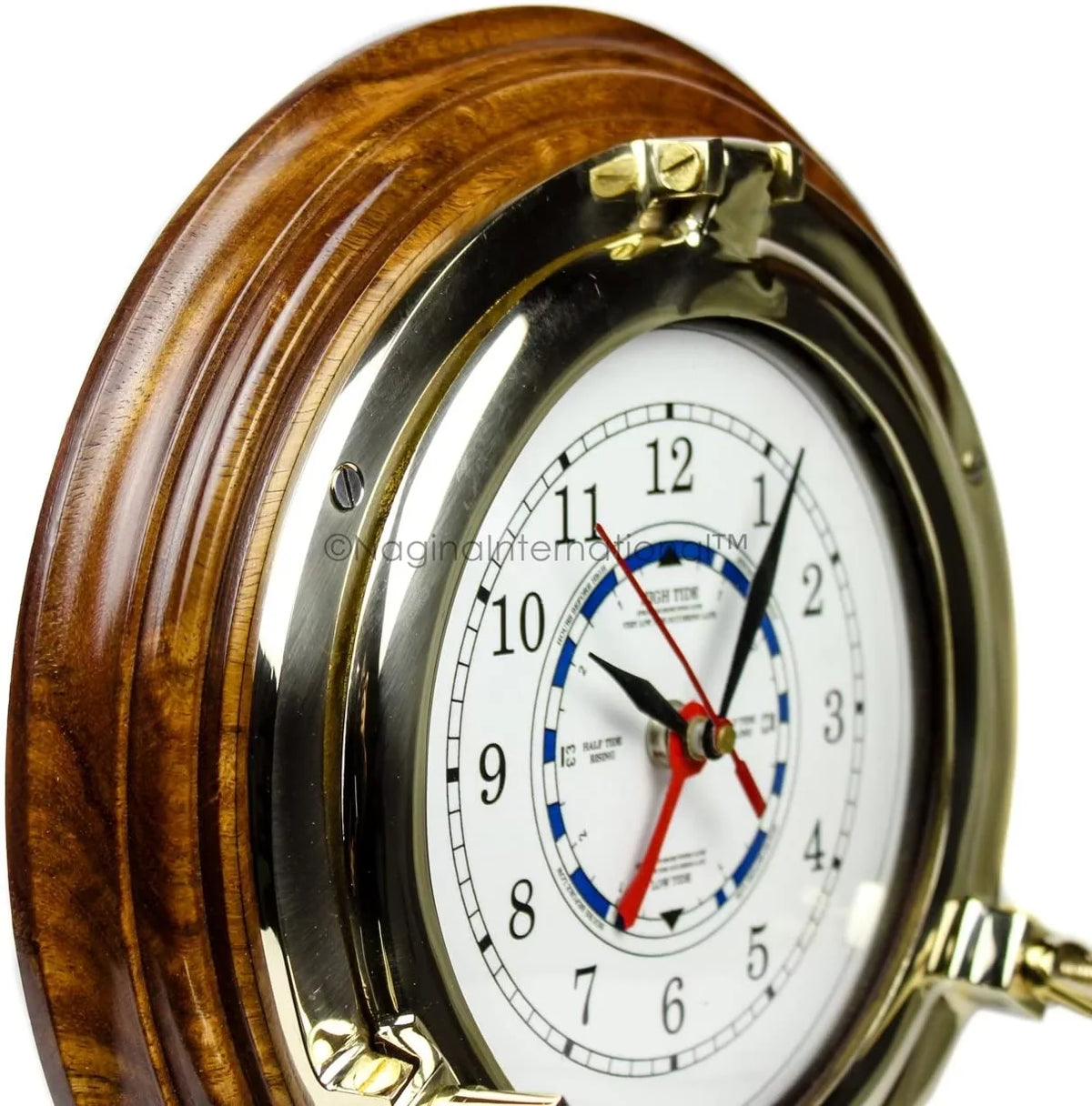 Ship's Hanging International Home Porthole Wooden Clock Nagina Quartz 10" Time's Pirate | Nautical Based Wall Brass Premium Decorative