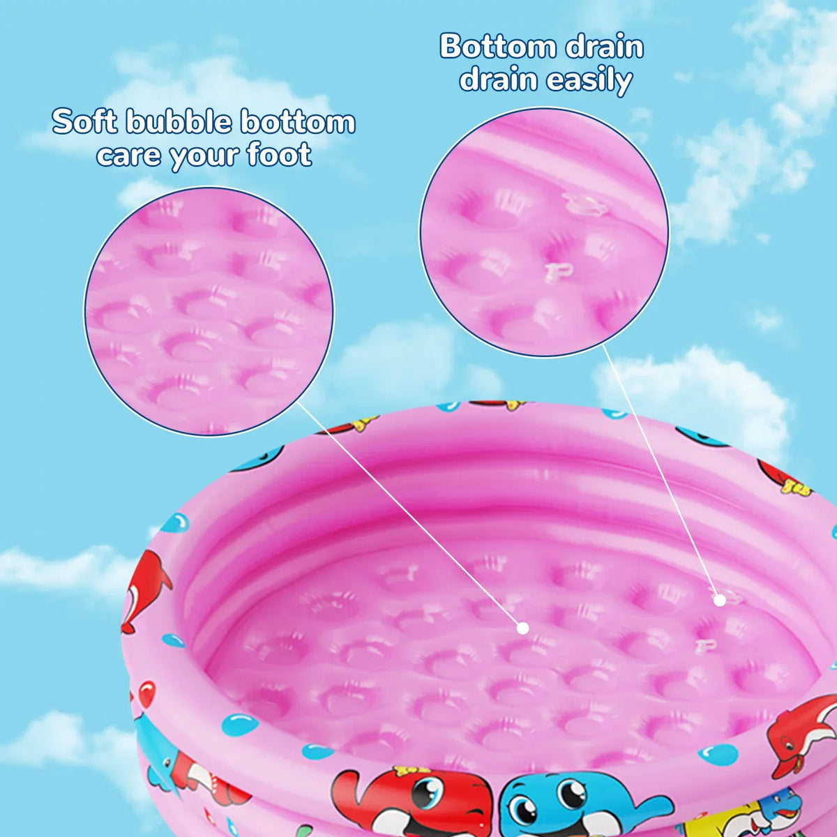 Inflatable Pool inflatable Swimming Swimming Indoor&Outdoor 3 Baby Ring Kids/Girls/Boys,Pink Pools, Center Kiddie Game 47"x12" Pool for for Play Paddling Kids, Water Round Portable Toddler