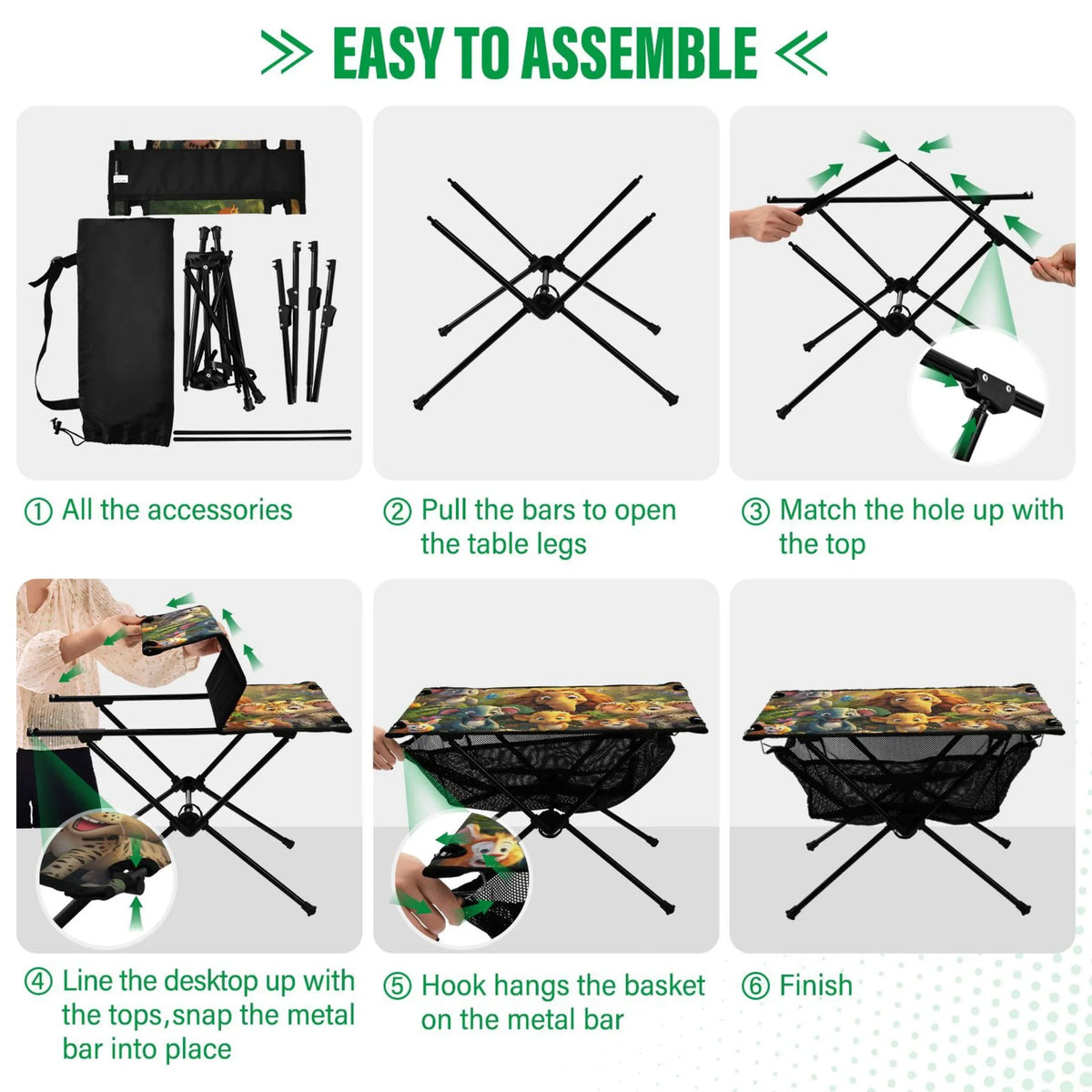 Picnic Beach BBQ Table Fishing Forest Camping Folding Portable Table Storage Travel Compact in Outdoor for Elephant with Table Bag