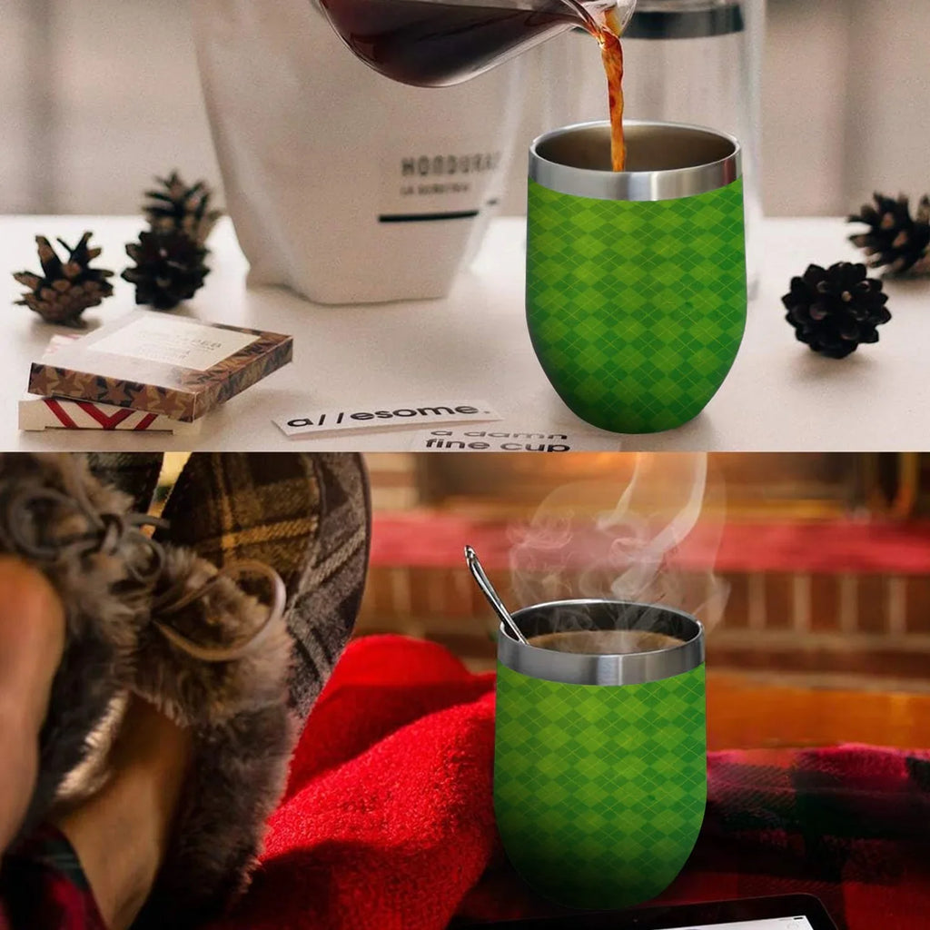 Eggshell Insulation Green Shape Hidove Big Cup Argyle Background Double 12oz U Insulated Textured Belly Steel Cups, Cups 304 Tumbler Vacuum Wine with Lid, Cup Layer Cup Stainless