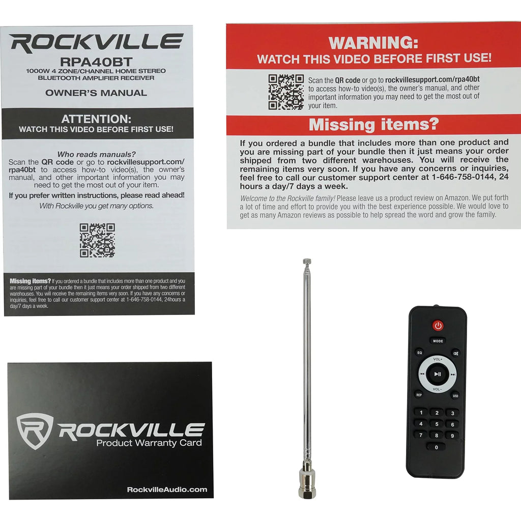 White 4-Room Wall Rockville Speakers Audio Home RPA40BT Receiver+(8) Cube Kit