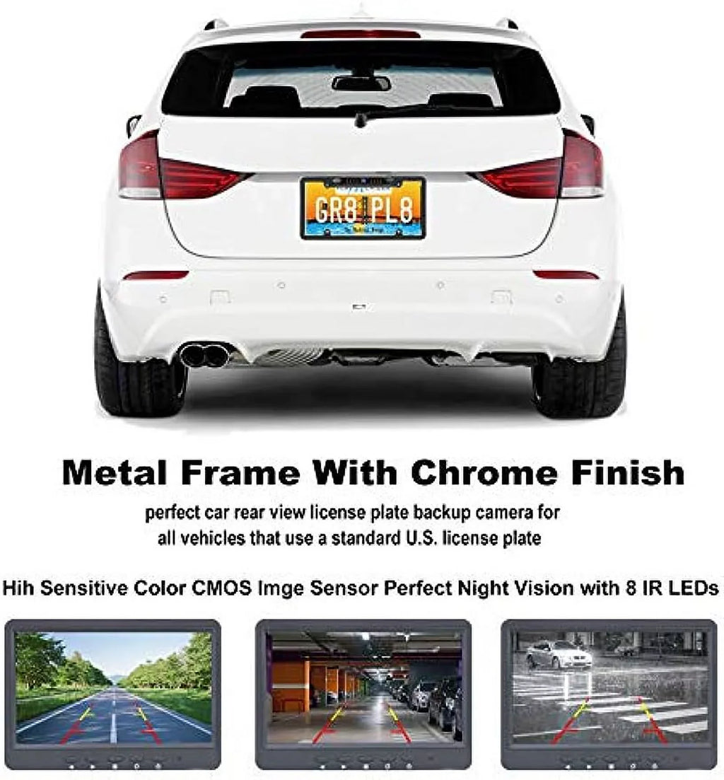 LED Vision Waterproof 7 Viewing View Night Camera, Bright High License Camera Rear Reversing Angle Universal 170° Plate Camera Sensitive Backup Car HD