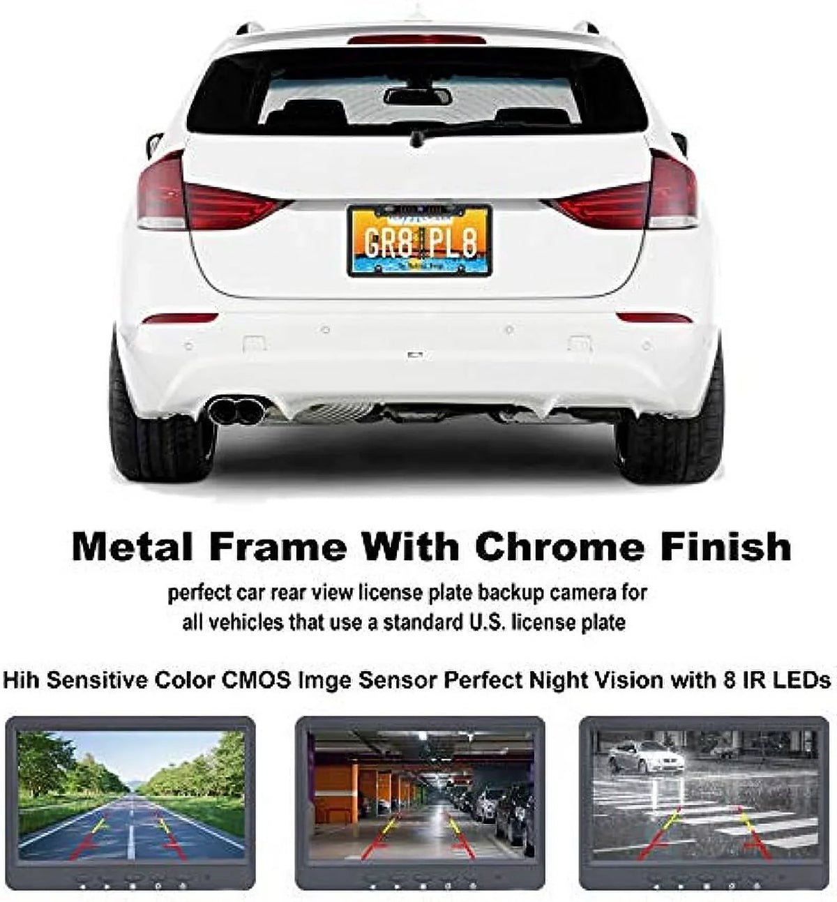 LED Vision Waterproof 7 Viewing View Night Camera, Bright High License Camera Rear Reversing Angle Universal 170° Plate Camera Sensitive Backup Car HD