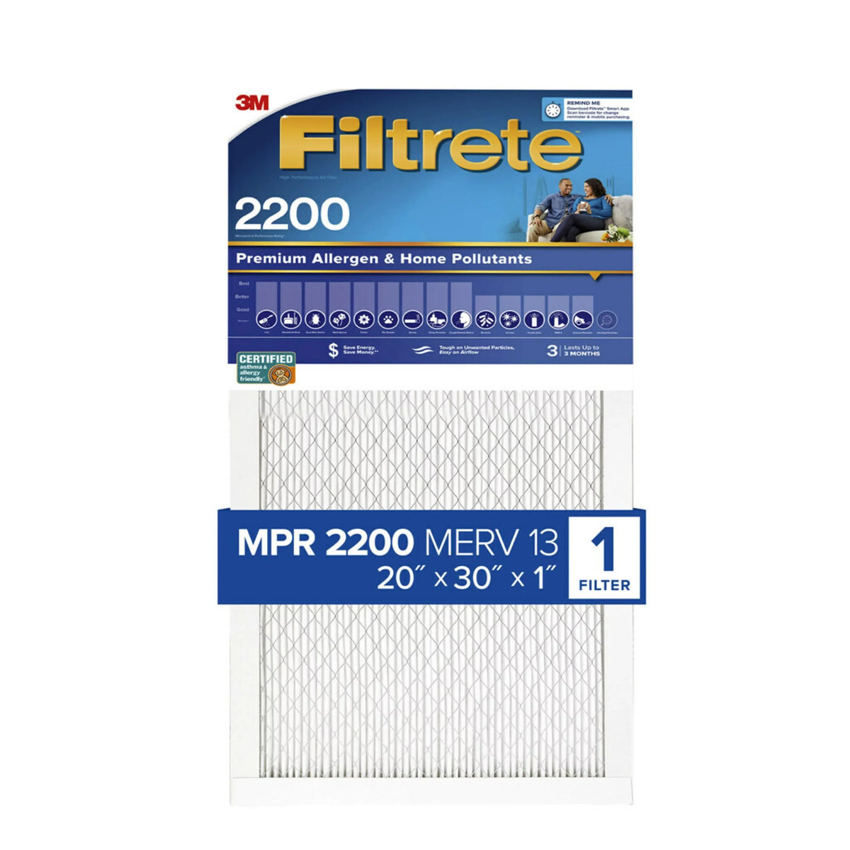 2200 Filtrete 3M, Allergen 20x30x1, Filter Furnace 1 Reduction HVAC Filter, MPR, Air by Elite