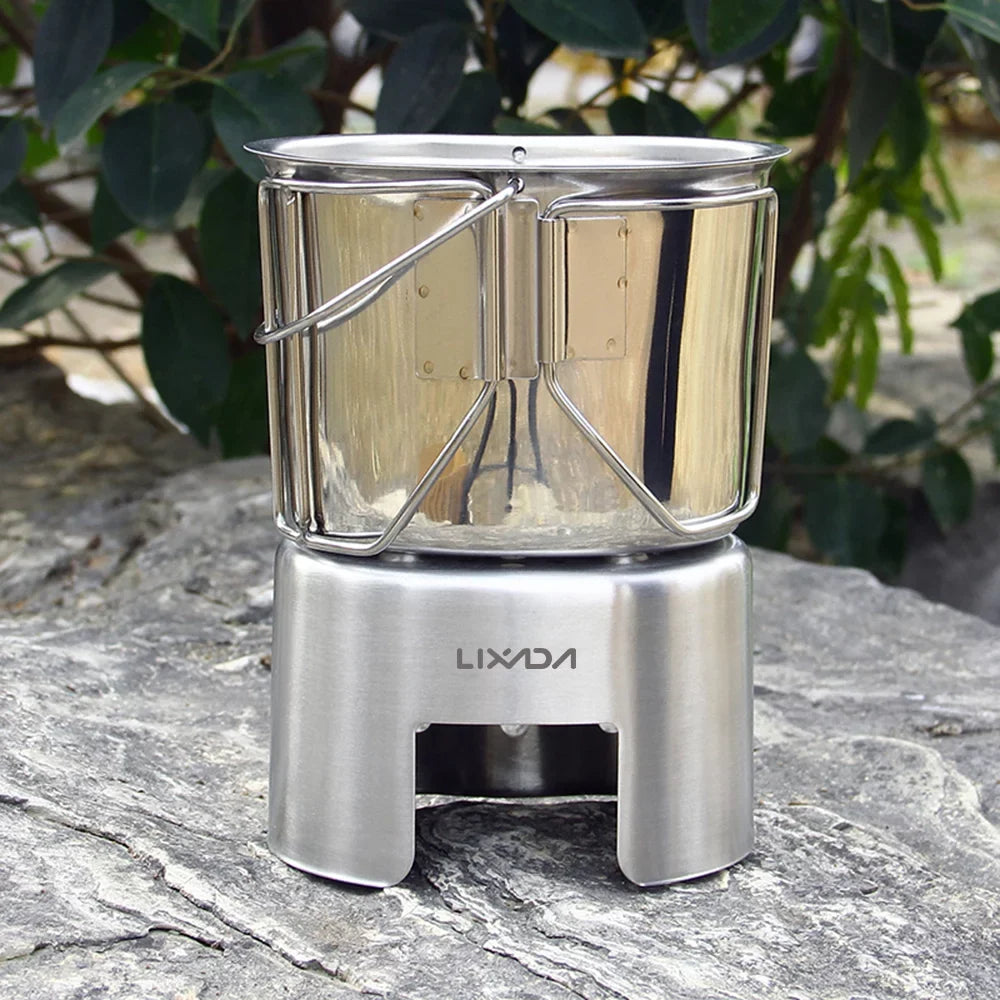 Cup Hanging Pot Cooking Stove Lixada Hiking Cookware Steel Reliable Survival Practical Stainless with Canteen Wood Set Picnic Equipment Backpacking Camping - for and