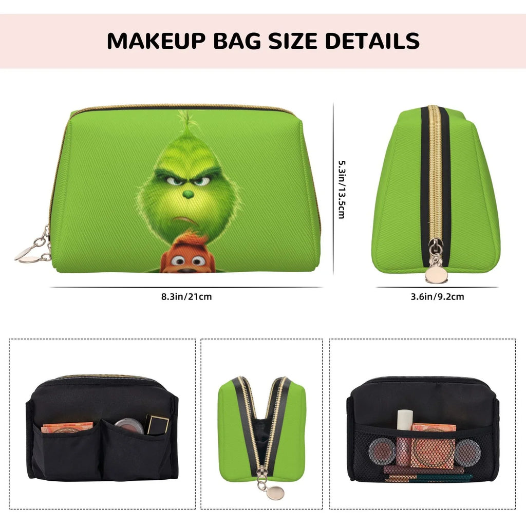 Organizer Bag Purse Storage Travel Grinch Pouch Cosmetic Animated Gift Portable Bag Toiletry Makeup Leather