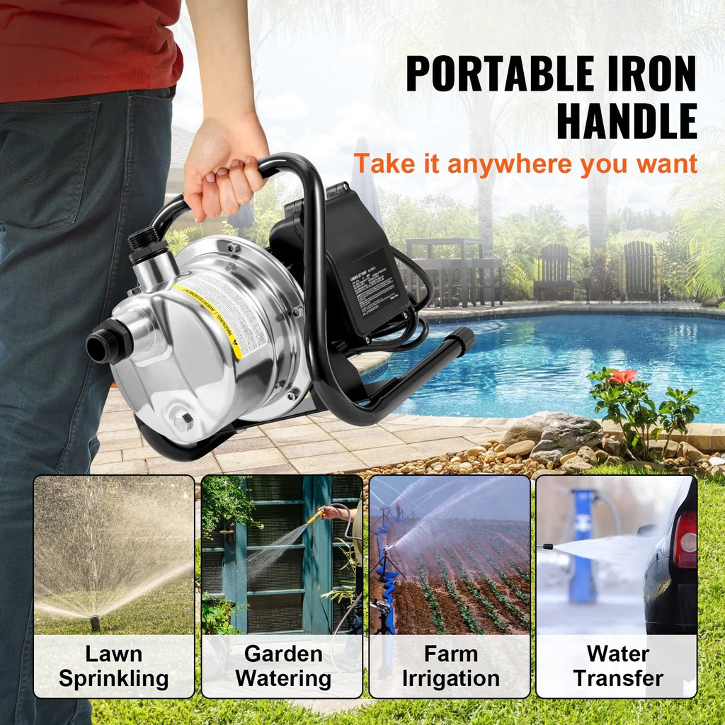 psi BENTISMShallowWell Portable Steel Booster 87 GPH Lawn 164 ft Garden Stainless for 1200 Jet 1.5 115V, Pumps Fountain, Pressure, Height, Sprinkler Max Lake system, Irrigation Pump, WaterTransfer HP