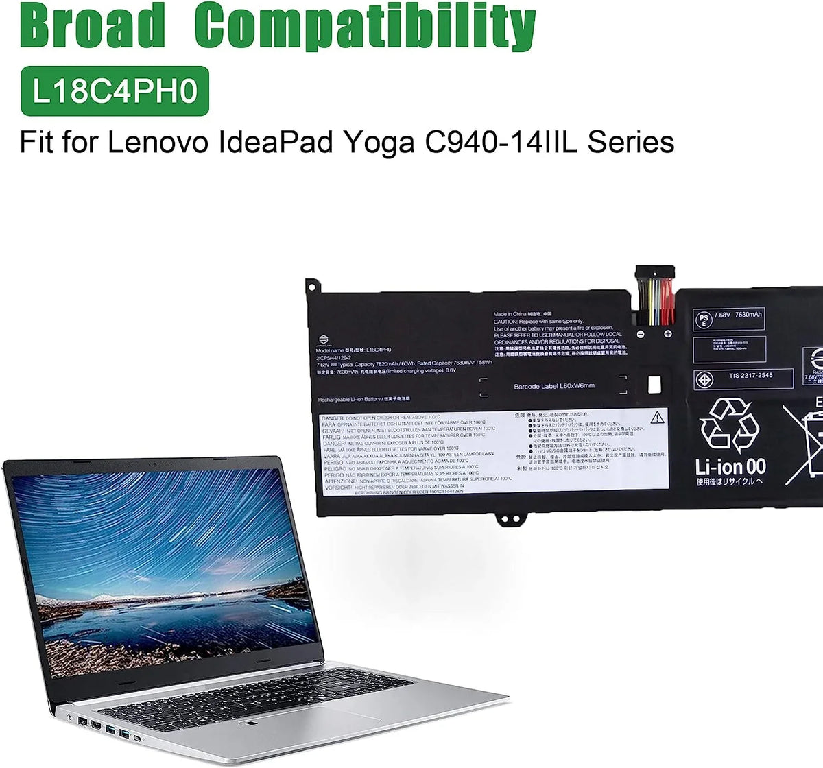 IdeaPad Lenovo Yoga 2019 Laptop 5B10T11586 Replacement for 5B10W67180 81Q9002GUS y L18C4PH0 JIAZIJIA C940-14IIL