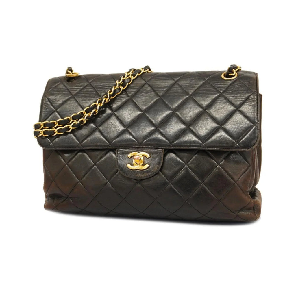 Black W Matelasse Chanel Chain Face Shoulder Pre-Owned Lambskin (Good) Women's Bag Double