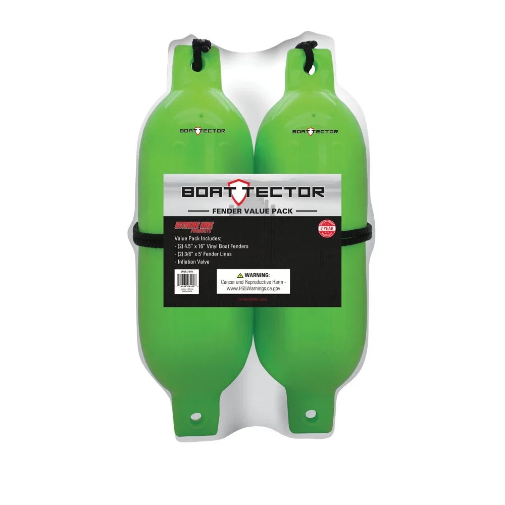 '- Max Inflatable Green 16", BoatTector Fender Extreme Value 2-Pack 4.5" x 3006.7587 Neon