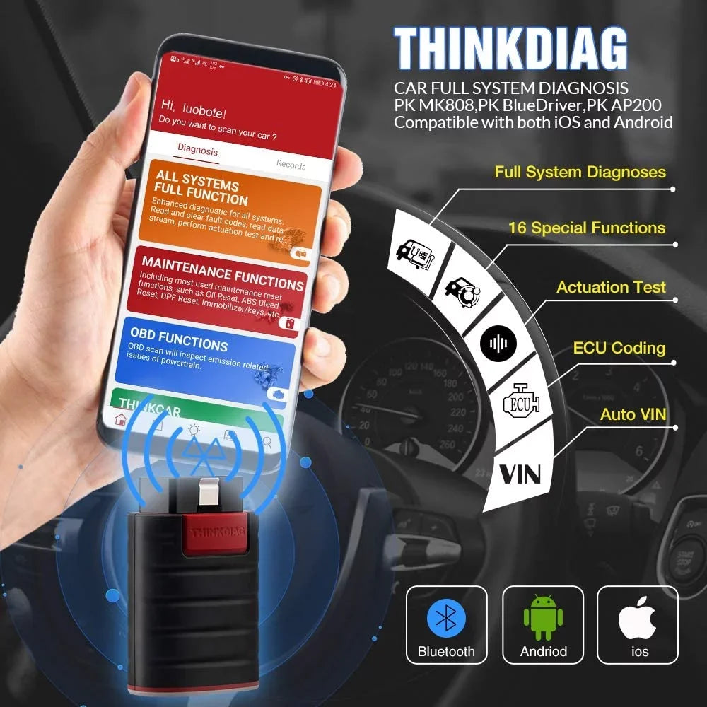 Diagnostic OBD2 Cars Reader Tool THINKDIAG Since Scanner Full Included) Bluetooth Systems Functions Maintenance Code THINKCAR (2 for 1996- Software Car Year 15