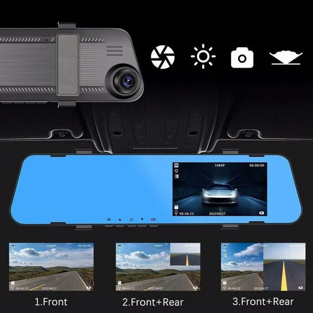 Car Rear Dual 1080P Rearview Video Front Dash Mirror HD Camera DVR Teledu Cam Recorder