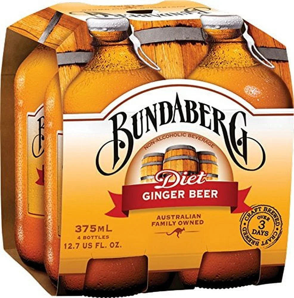 No Artificial 6, Free Size Pack GINGER DIET BEER, Vegan - of Dairy BUNDABERG, 4/375 ML Ingredients