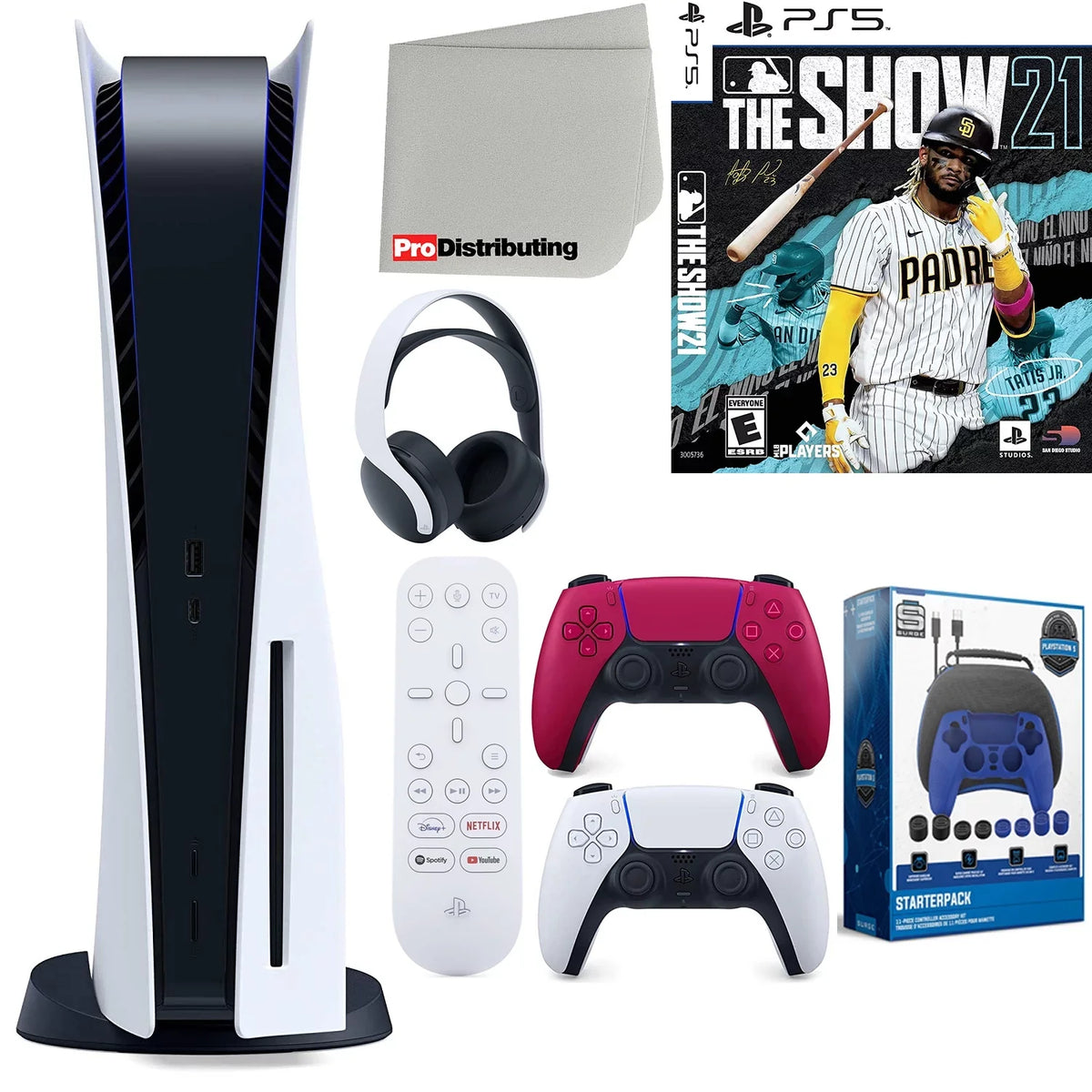 Show Cosmic Cleaning Bundle Playstation 21, and Microfiber Extra MLB Version The Disc with Headset, Remote, Accessory Kit Sony Disc) Starter Cloth 5 Controller, Red (Sony PS5 Media