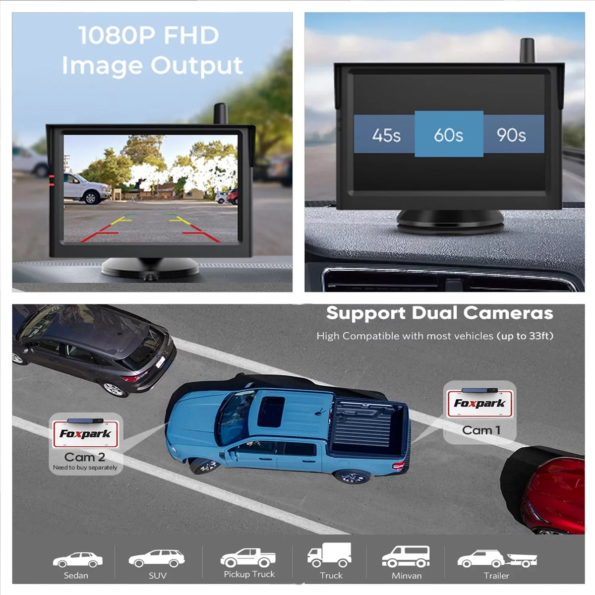 Wireless Camera License System Car, for Backup Wireless Plate View Reverse Camera Rear 2 Battery Installation,Solar for Solar Easy Parking Trailer with Channels Camera RV Monitor