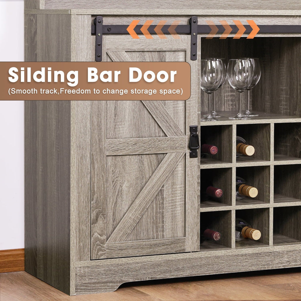 Bar Room(Gray) 6 Bar Deco Cabinet Dining Rack Urban Coffee with Storage,Liquor with Sideboard for Kitchen and Hooks Buffet