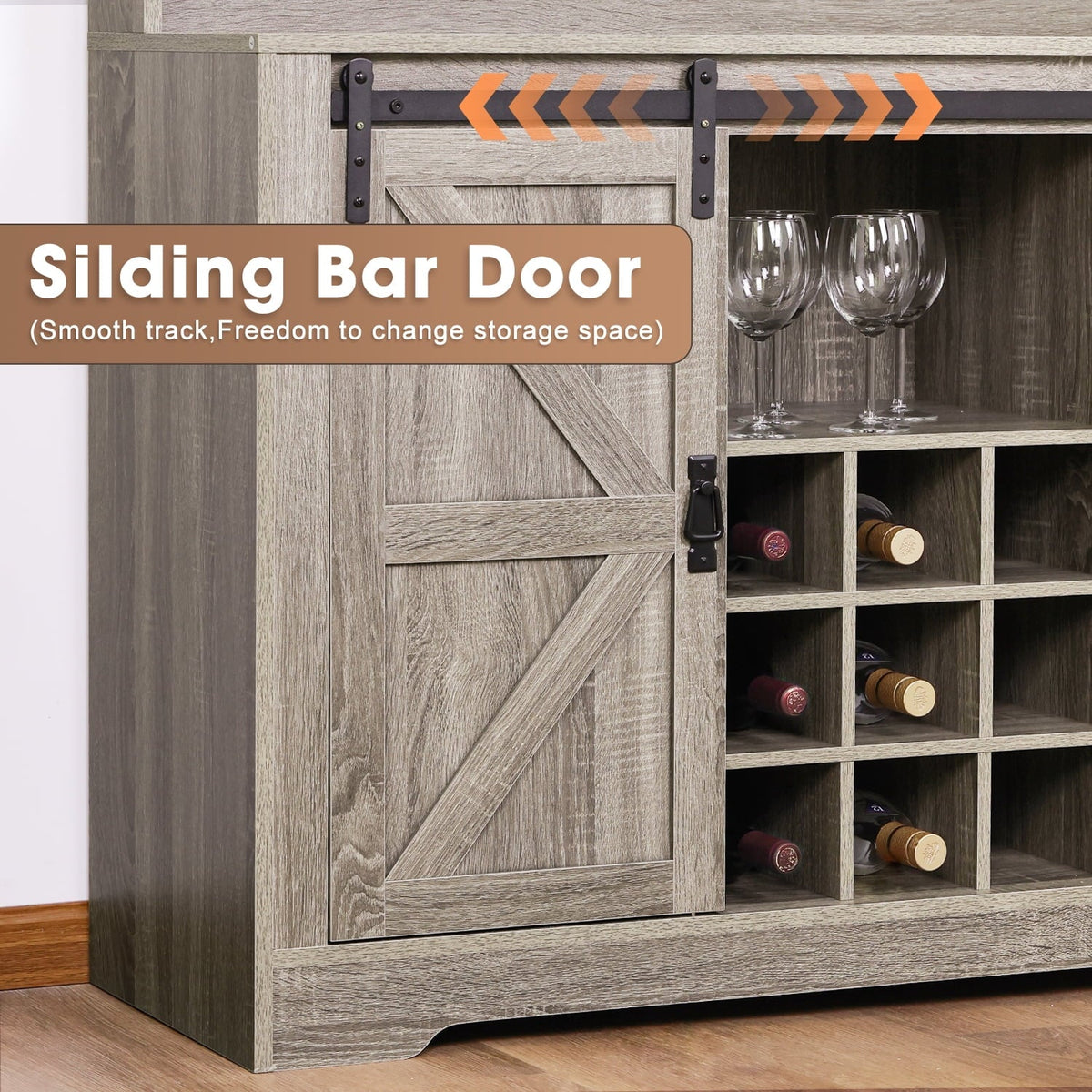 Bar Room(Gray) 6 Bar Deco Cabinet Dining Rack Urban Coffee with Storage,Liquor with Sideboard for Kitchen and Hooks Buffet