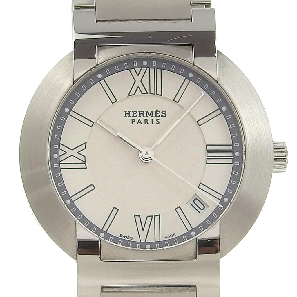 Made (Fair) Quartz Dial White Watch Display Steel NO1.710 Stainless Pre-Owned Men's Nomad Silver Swiss Analog Hermes