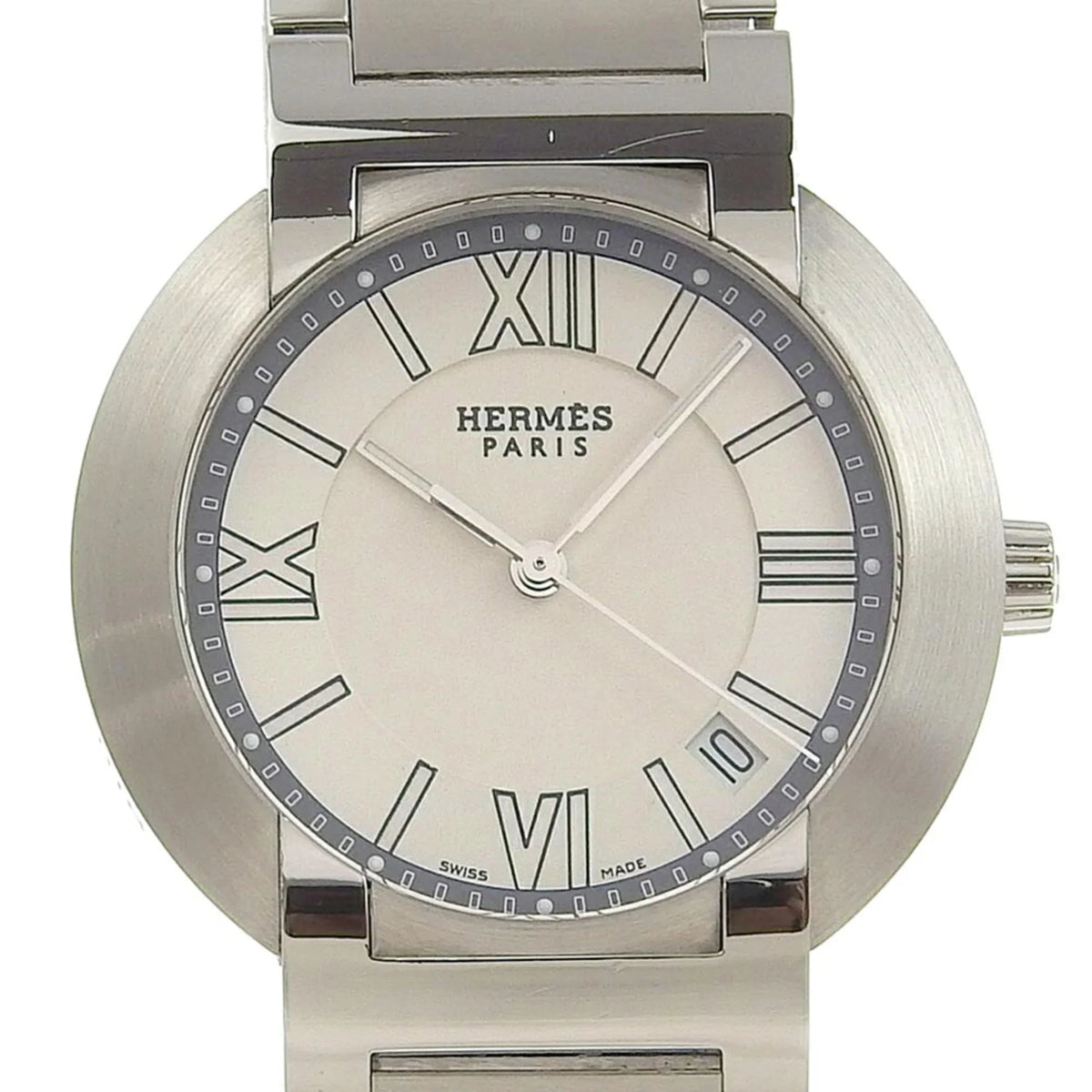 Made (Fair) Quartz Dial White Watch Display Steel NO1.710 Stainless Pre-Owned Men's Nomad Silver Swiss Analog Hermes