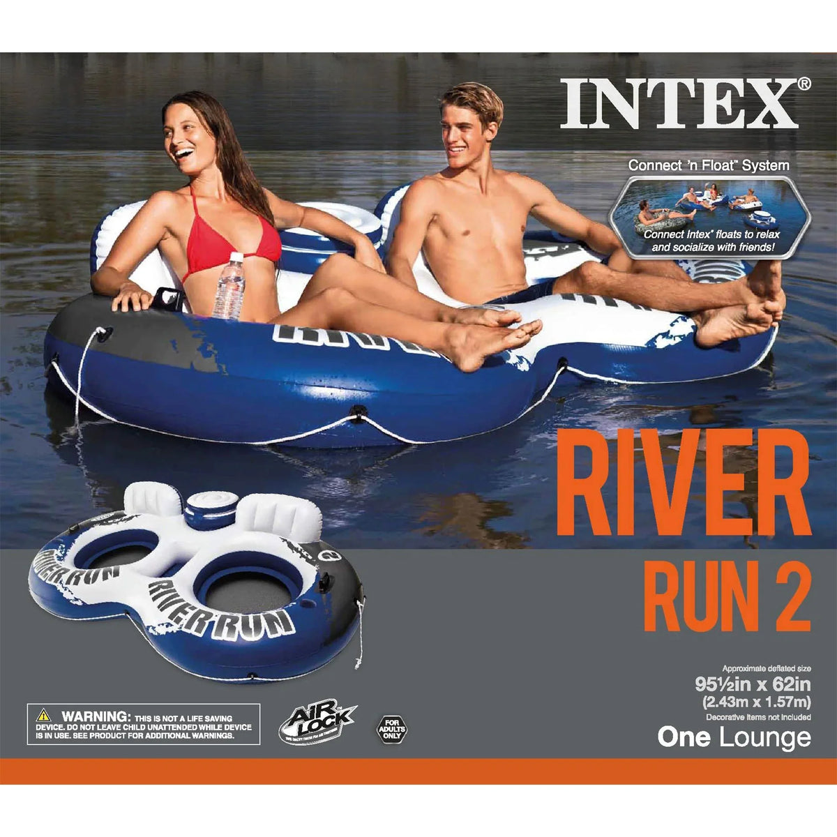 Intex Pack) II (18 Run Pool Tube 2 Cooler Inflatable Float w/ Person River