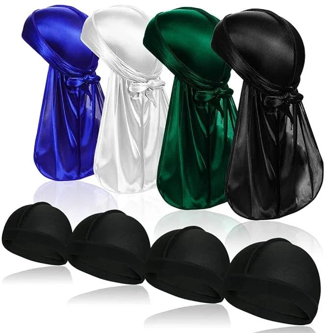 Silky and Waves Durag for Tail Headwraps Wave Cap Silk Men 4 Perfect Pcs Pcs Long with 4 ASKNOTO 360
