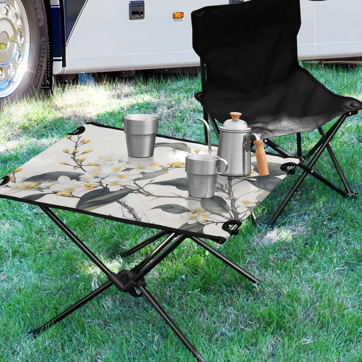Flowers Jasmine Portable with Fishing BBQ Bag Outdoor Storage for Hiking Table Picnic Table Table Compact Beach Blooming Foldable Camping
