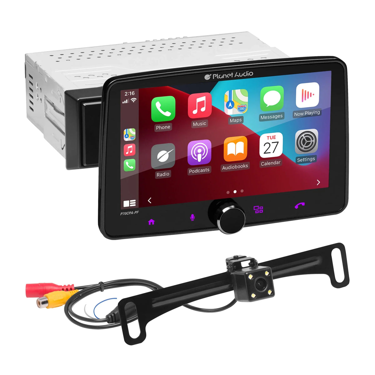 Stereo Android No Auto, CarPlay, Apple Radio Receiver, Din, AM/FM Audio Inch - Player, Car P70CPA-PCF Planet Single Camera Bluetooth, CD Backup 7 Touchscreen, DVD