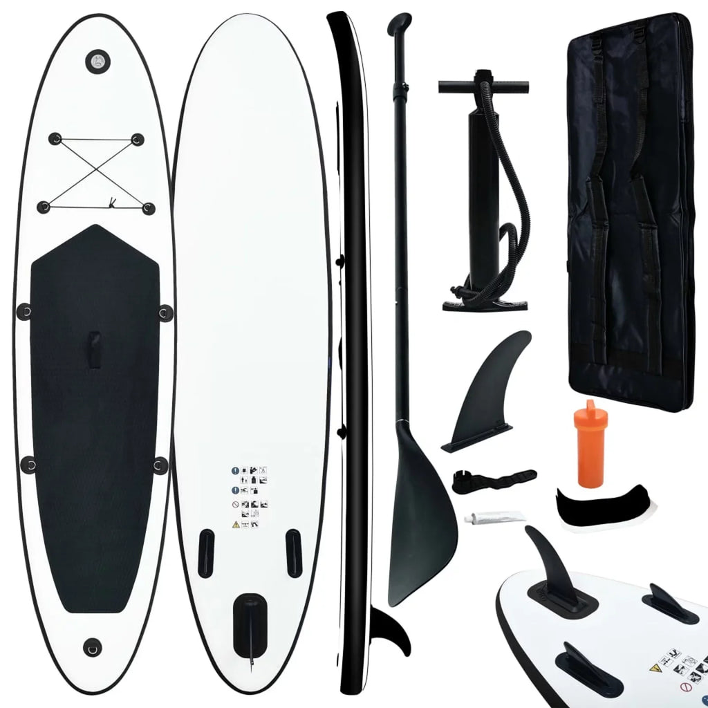 Inflatable White Paddleboard and Set Black Walmeck