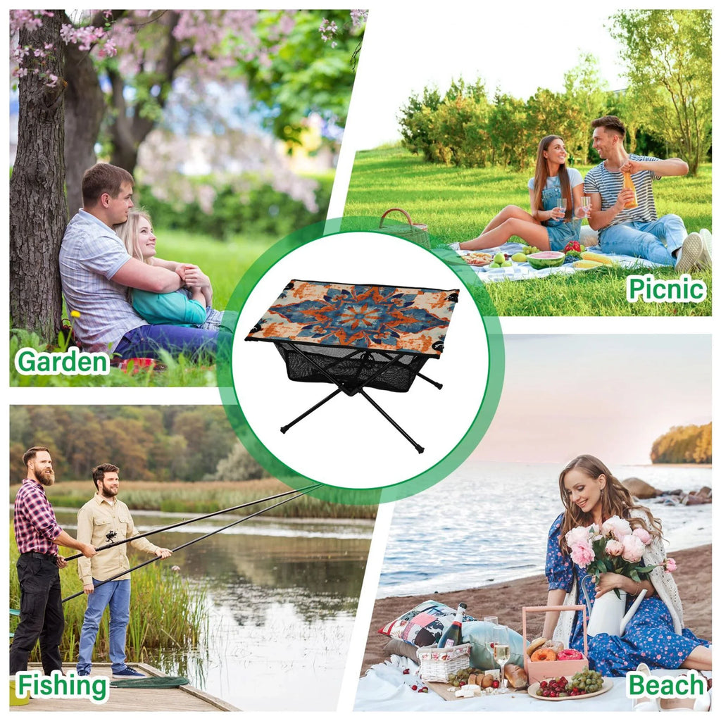 Bag Compact Table Table with Beach BBQ Fishing for Camping Pattern Table Portable Travel Mandala Storage Folding Picnic Outdoor